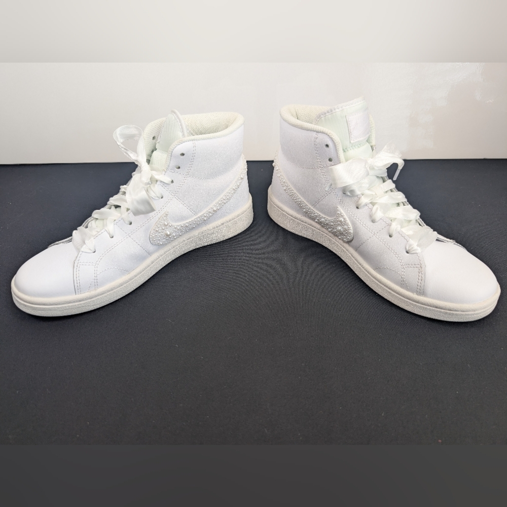 Handmade Pearl Nike Court Royal 2 Mid Sneakers - Custom Artisan Shoes - Picture 5 of 11